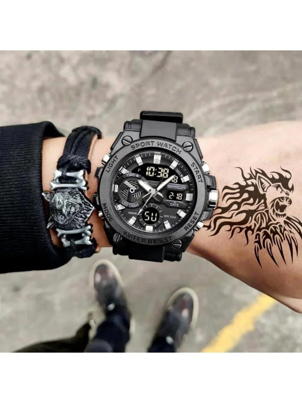 Men's Black Analog Quartz Sports Outdoor Waterproof Military LED Digital Watch